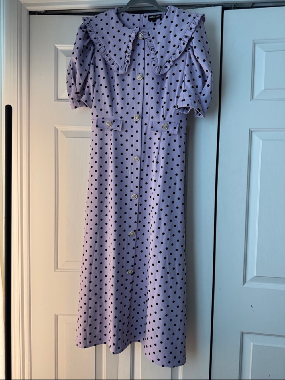 Sister Jane Lilac Polka Dot Button-Front Maxi Dress M